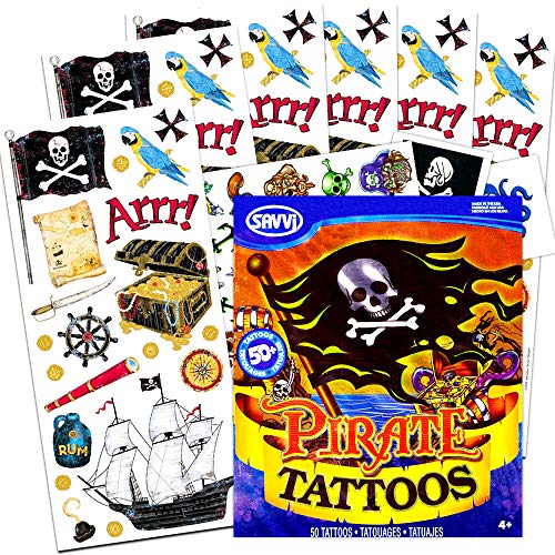 Pirate Stickers and Tattoos Party Favor Pack -- Over 120 Stickers and 50 Temporary Tattoos