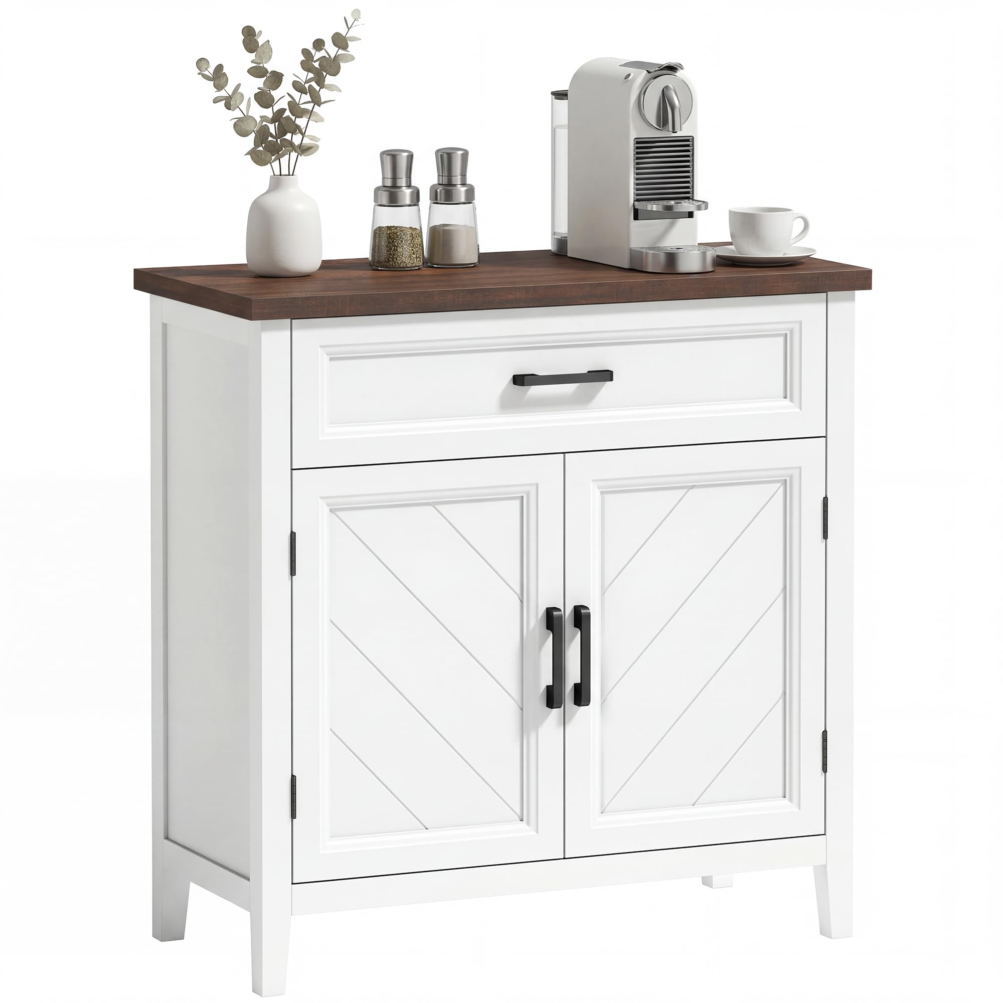 HOMCOM Credenza Cucina, Mobile Cucina con 2 Ante, Ripiano Regolabile e Cassetto, Piano Effetto Legno, Stile Rustico, Credenza Buffet per Soggiorno, Salotto, Sala da Pranzo, 76x35x80 cm, Bianco