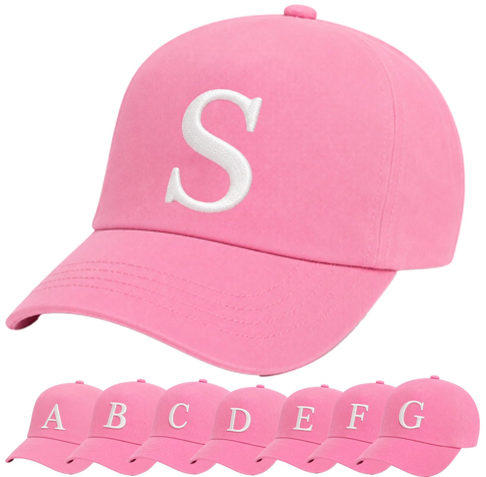 4sold Girls Baseball Cap Pink Kids Cap with Embroidered Letter A-Z, Adjustable Cotton Children School Kids Hat for Girls Age 4-12, Childrens Summer Sun