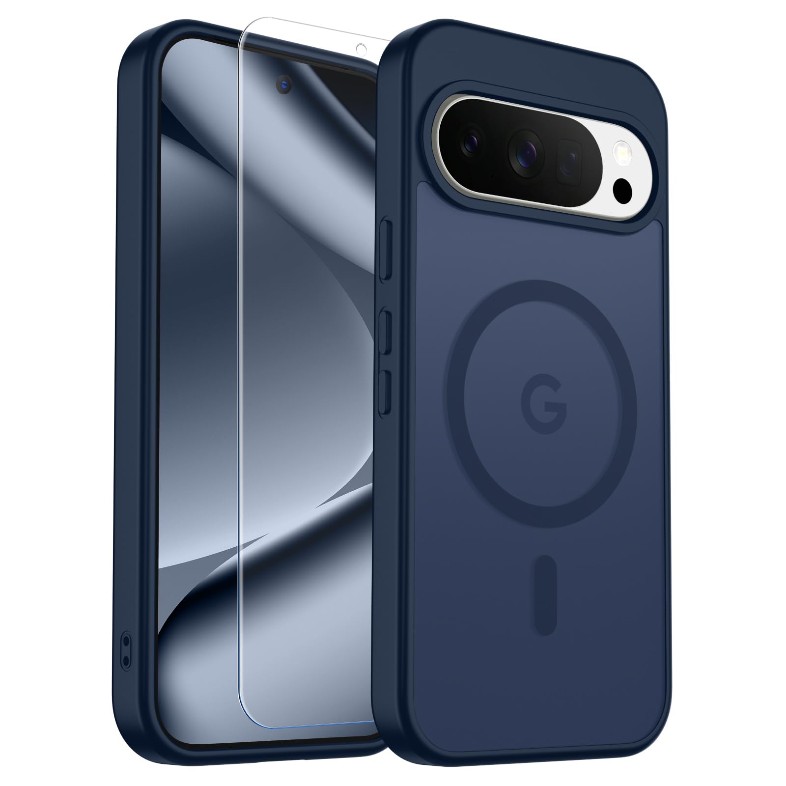 SUPFINE Magnetic for Google Pixel 10 Pro Case/Pixel 10 Case with Screen Protector, (Built-in Magnets) ((Military Grade Drop Protection) Slim Translucent Shockproof Phone Case,Sapphire Blue