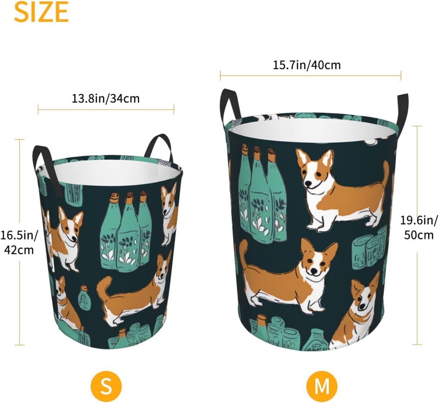 Cute Dogs print Circular Hamper Waterproof Storage Bin Organizer Basket Laundry Hamper With Handles For Clothes Toys Medium