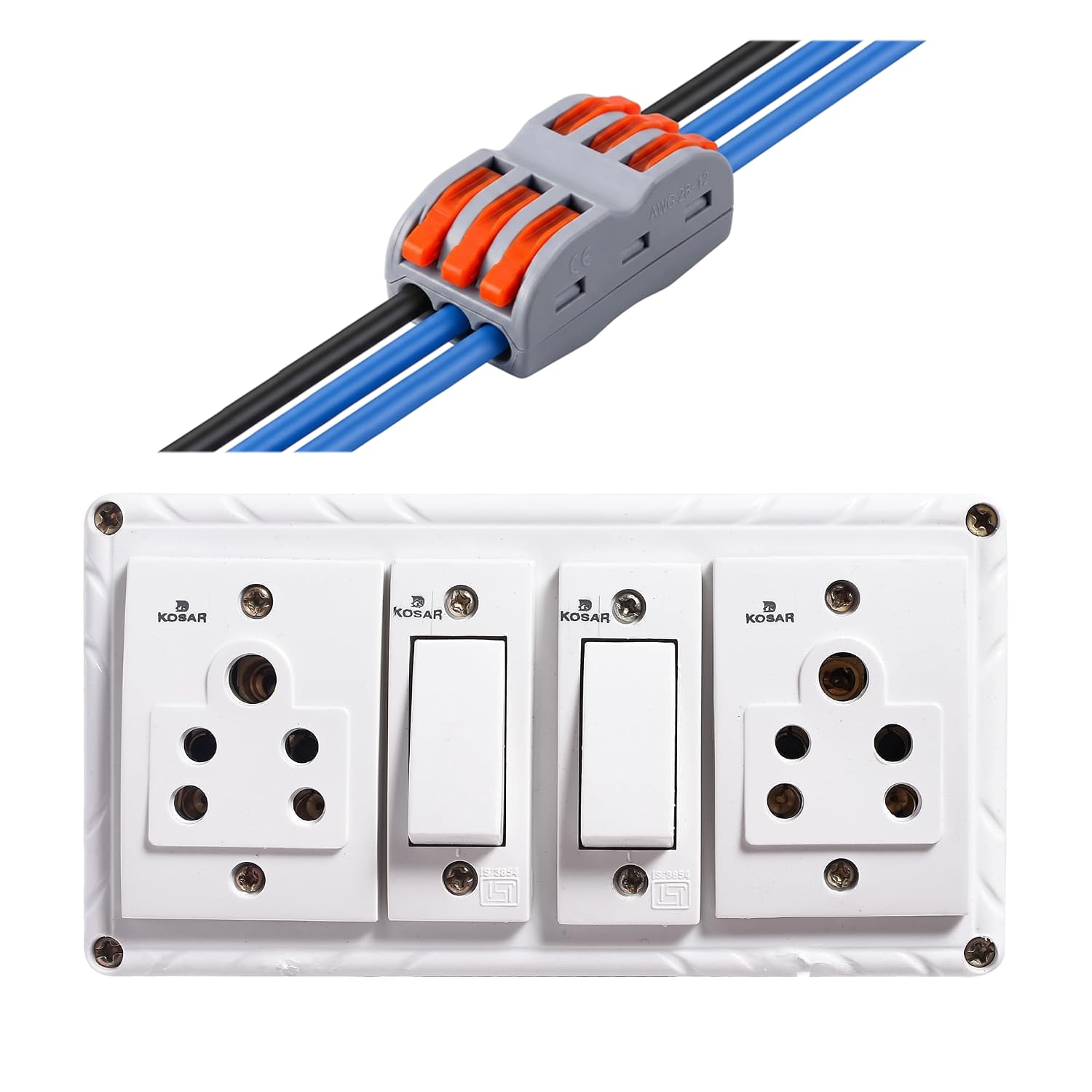 elegant casa 6 amp electric extension board 2 indian & universal sockets with 2 switch, multi-plug power strip (extension board ptc connector)