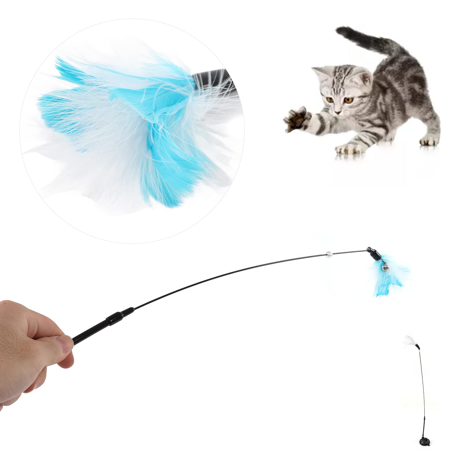 Juguetes Para Varita Para Gatos, Juguetes De Plumas Para Gatos Con Campana, Ventosa, Palo Para Gatos, Caña De Pescar Para Gatos, Juguete Interactivo Para Gatos, Juguetes Para Gatitos(Azul)