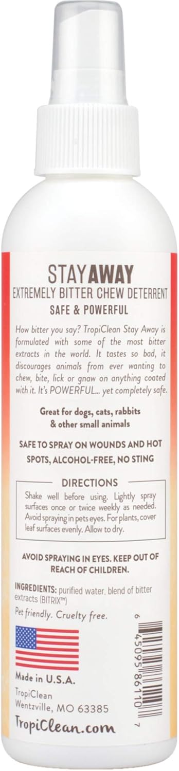 TropiClean Dog Spray Grooming Supplies - Chew Deterrent Spray - Extremely Bitter Spray to Deter Dogs & Puppies From Chewing - Alcohol Free - Safe To Use On Wounds, Furniture & Plants, Stay Away, 236ml 3 61HUDphdEjL. AC SL1500