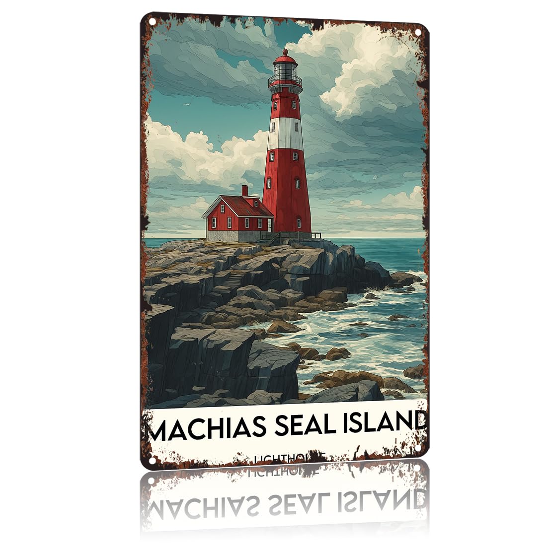 peiyeety Machias Seal Island Lighthouse Poster Funny 8x12 Inch Aluminum Vintage Metal Tin Signs-For Living Room Kitchen Bedroom Patio Porch Men'S Nest Wall Decor