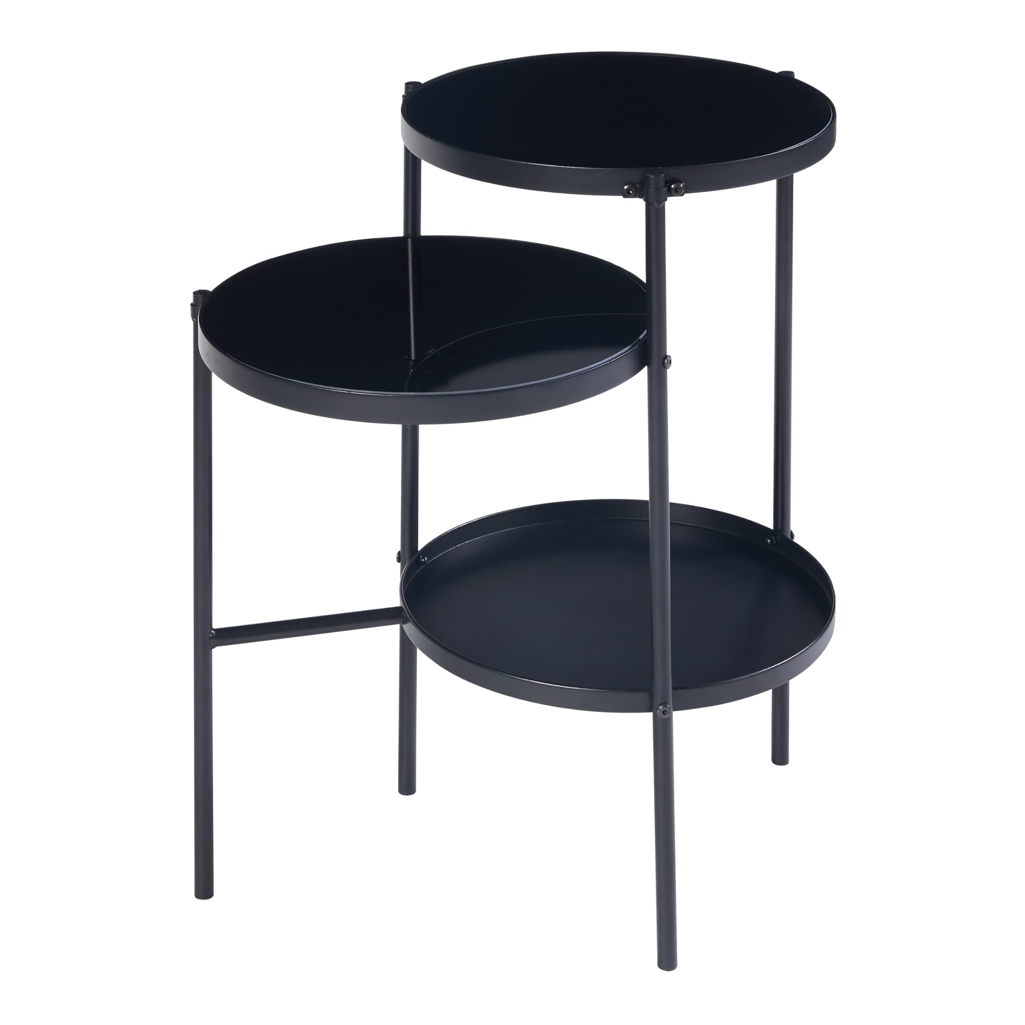 [en.casa] Beistelltisch Mölndal Wohnzimmertisch mit 3 Ablagen 70 x 58 x 37 cm Nachttisch Schwarz Abstelltisch Kaffeetisch Metall Glas Sofatisch