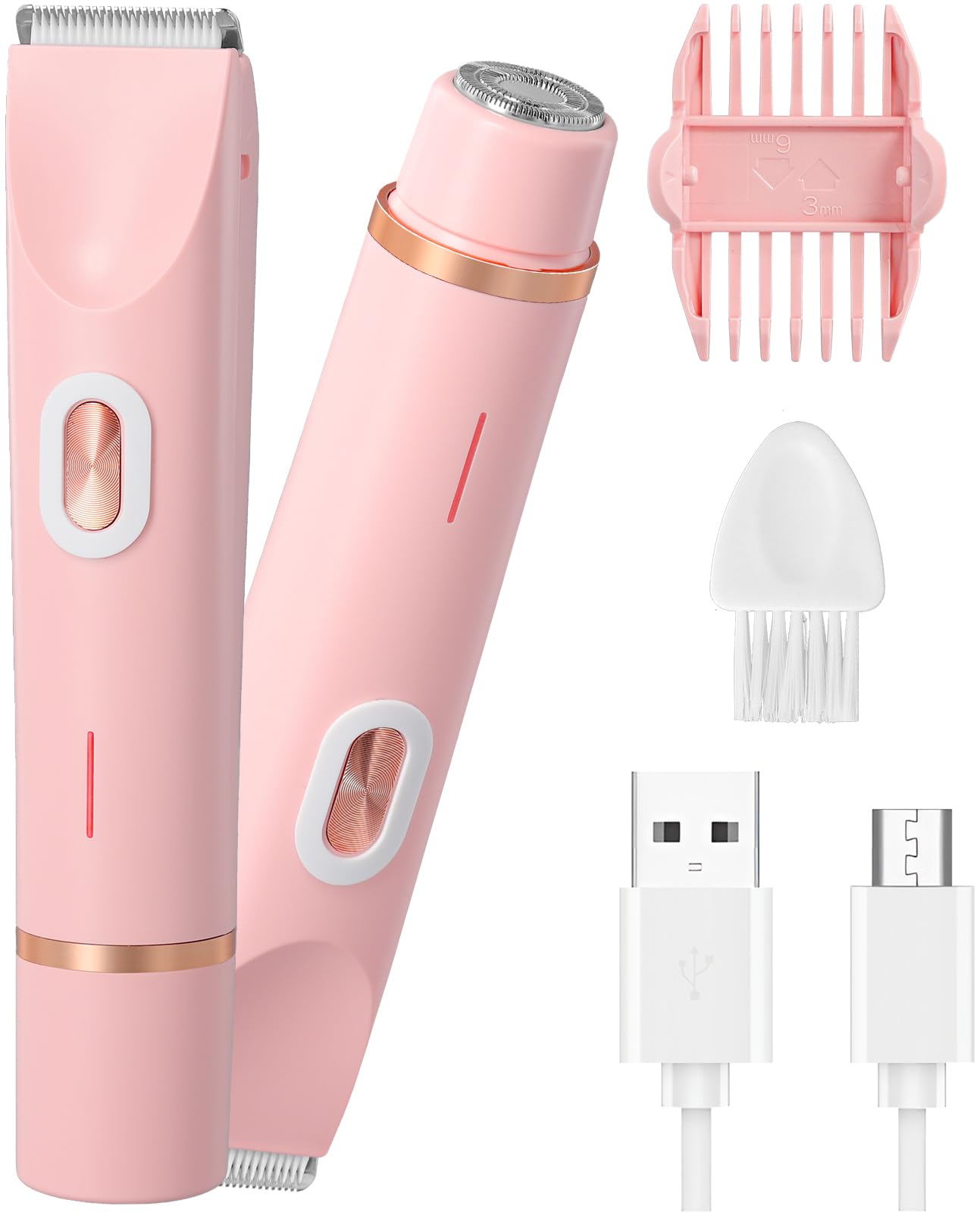 Afeitadora Mujer 2 en 1 Doble Cabeza, Recargable USB-C Impermeable IPX7 Depiladora Eléctrica Íntima para Cara Bikini Piernas y Cuerpo