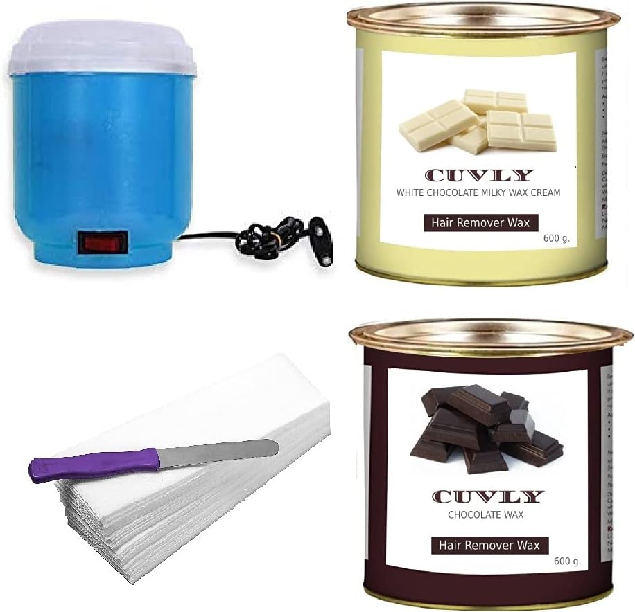 Waxing Kit Combo (Wax Heater + Chocolate Wax (600 gm) + White Chocolate Wax (600 gm) + Wax Strips (70) + Wax Spatula) wax machine heater