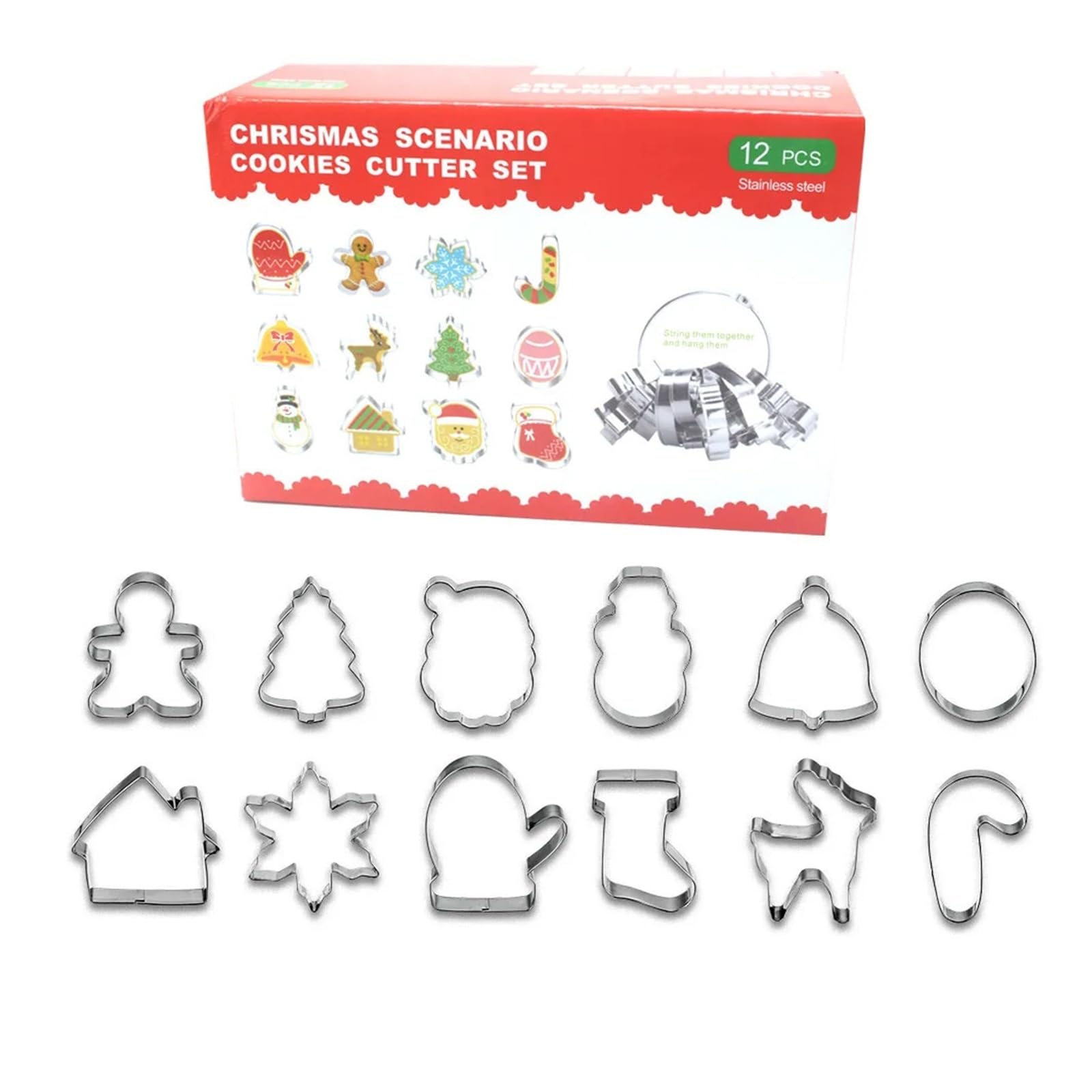 Set di 12 stampi for biscotti natalizi in acciaio inossidabile con pan di zenzero e albero di Natale(20pcs)