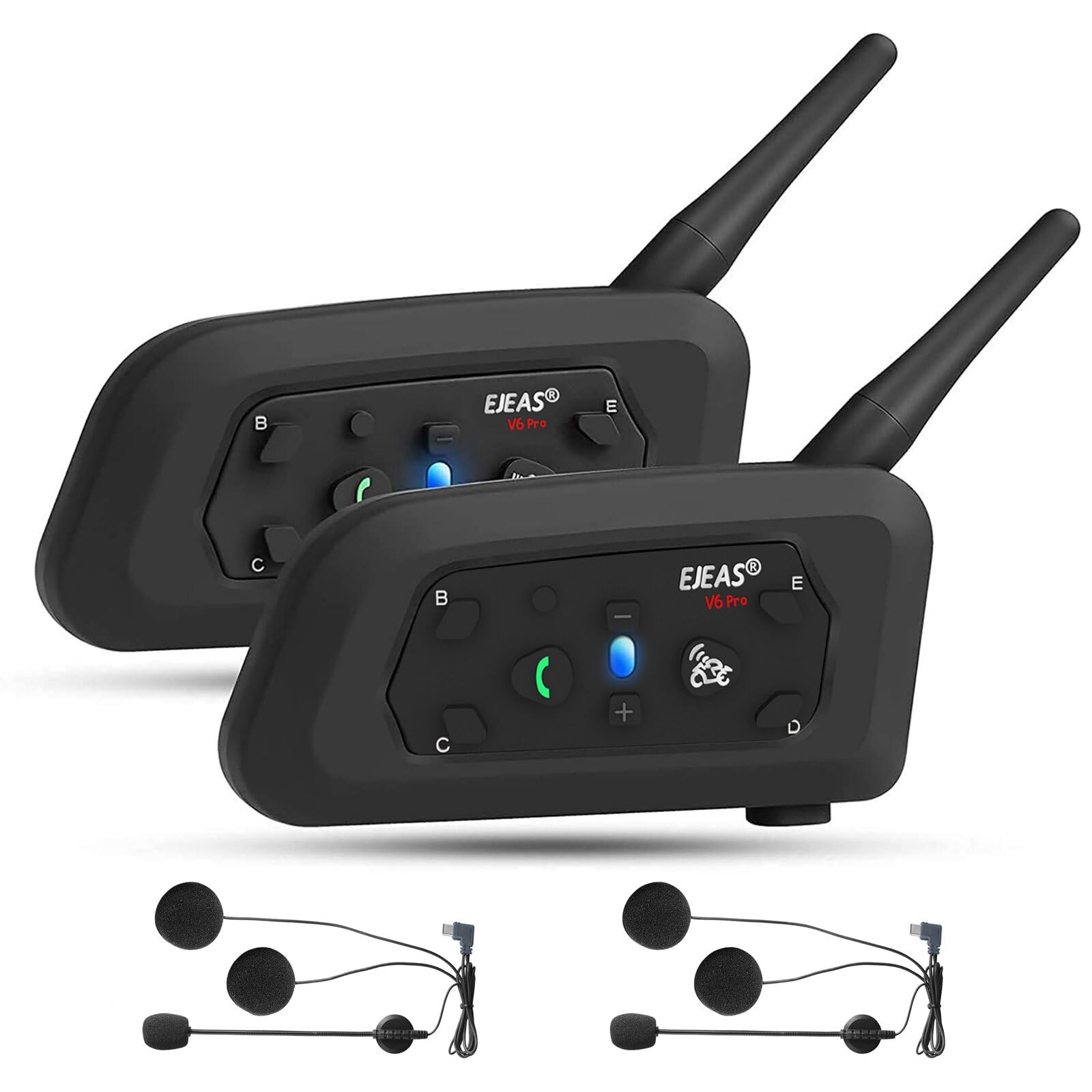 EJEAS V6 Pro バイク インカム 2台セット、Bluetooth 5.1インカムバイク用、2人の対話と6ペアの同時サポート、IP67防水機能、11日間の超長時間スタンバイ、音楽鑑賞、GPSナビゲーションをサポート、オートバイヘルメット通信システム、ノイズリダクション機能 インカムバイク、日本語説明書(2 パック)