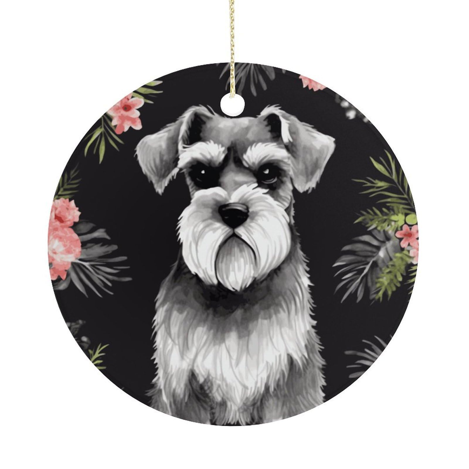 Schnauzer Christmas Ornament,Round Ceramic Ornaments Personalized Christmas Tree Ornament for Holiday Porcelain Keepsake Gifts Ideas Home Decor