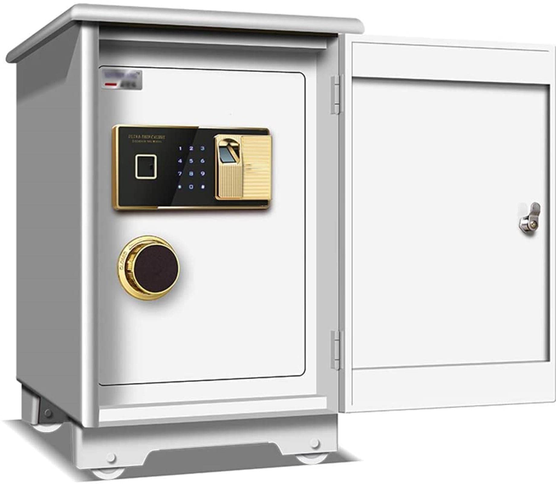 Scatola di Sicurezza Digitale Elettronica Cassetta di Sicurezza biometrica per Impronte digitali Home Acciaio S, Display a LED, per Ufficio Hotel (Bianco A)