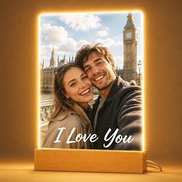Personalised Photo Frame- Personalised Valentines Gift for Her Him, Customised Picture Frames with Night Light, Personalised Photo Gift for Men Women