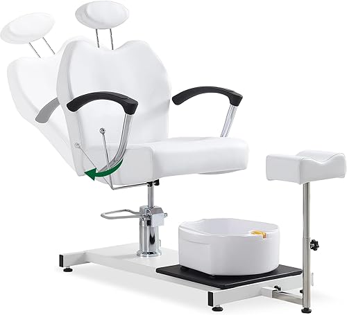 OKAKOPA Estación de pedicura reclinable hidráulica de altura ajustable, silla de estación de pedicura portátil giratoria de 360 grados con OKAKOPA Estación de pedicura reclinable hidráulica de altura ajustable, silla de estación de pedicura portátil giratoria de 360 grados con