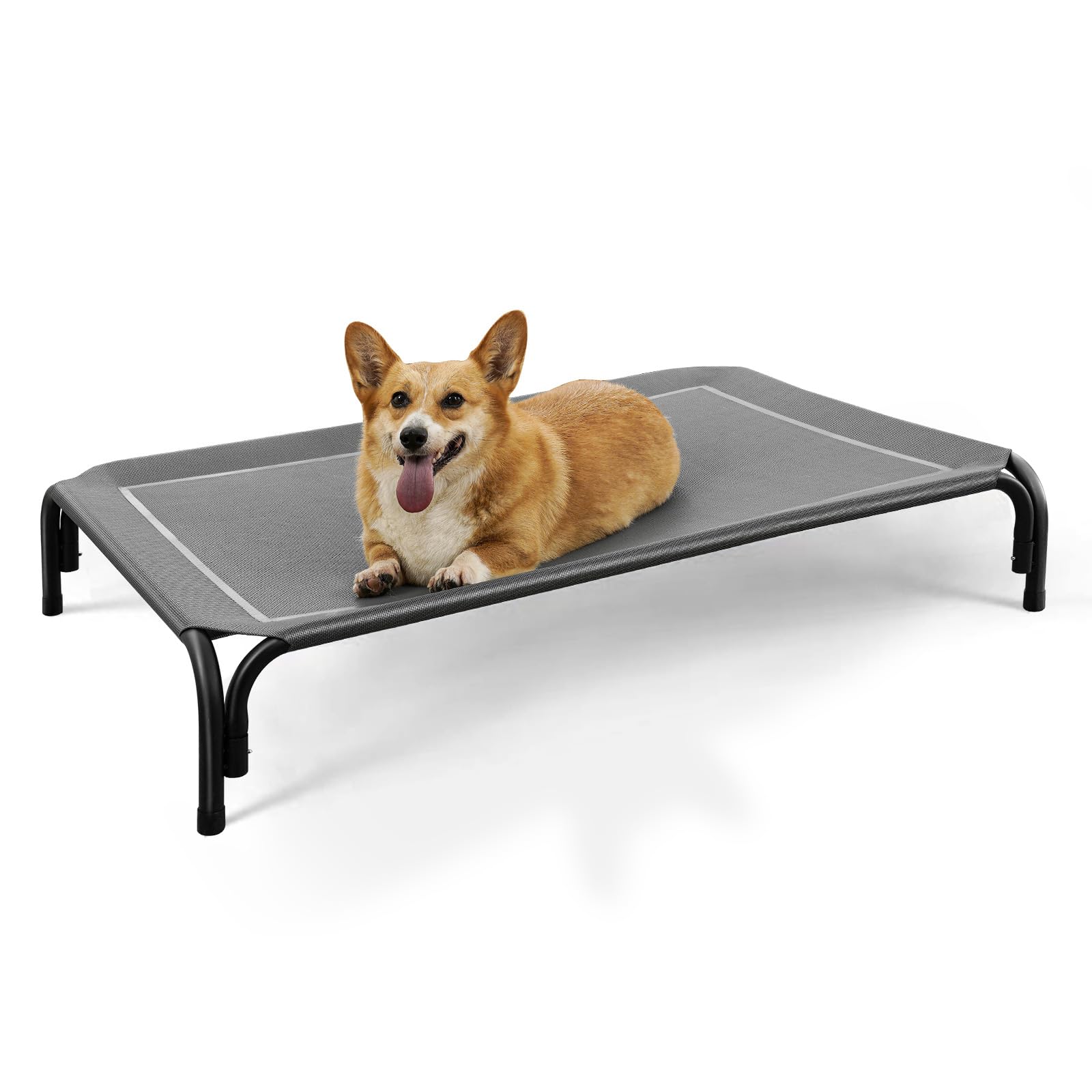 DOPEDIO Raised Dog Bed Dark Grey M Size Cooling Breathable Elevated Pet Bed Outdoor for Travel and Garden