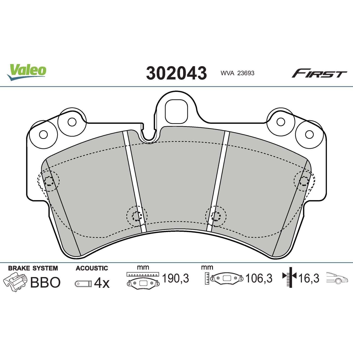 Valeo Pastillas de Freno Essential 302043, Juego de 4 Pastillas, Eje Delantero - Certificación ECE-R90