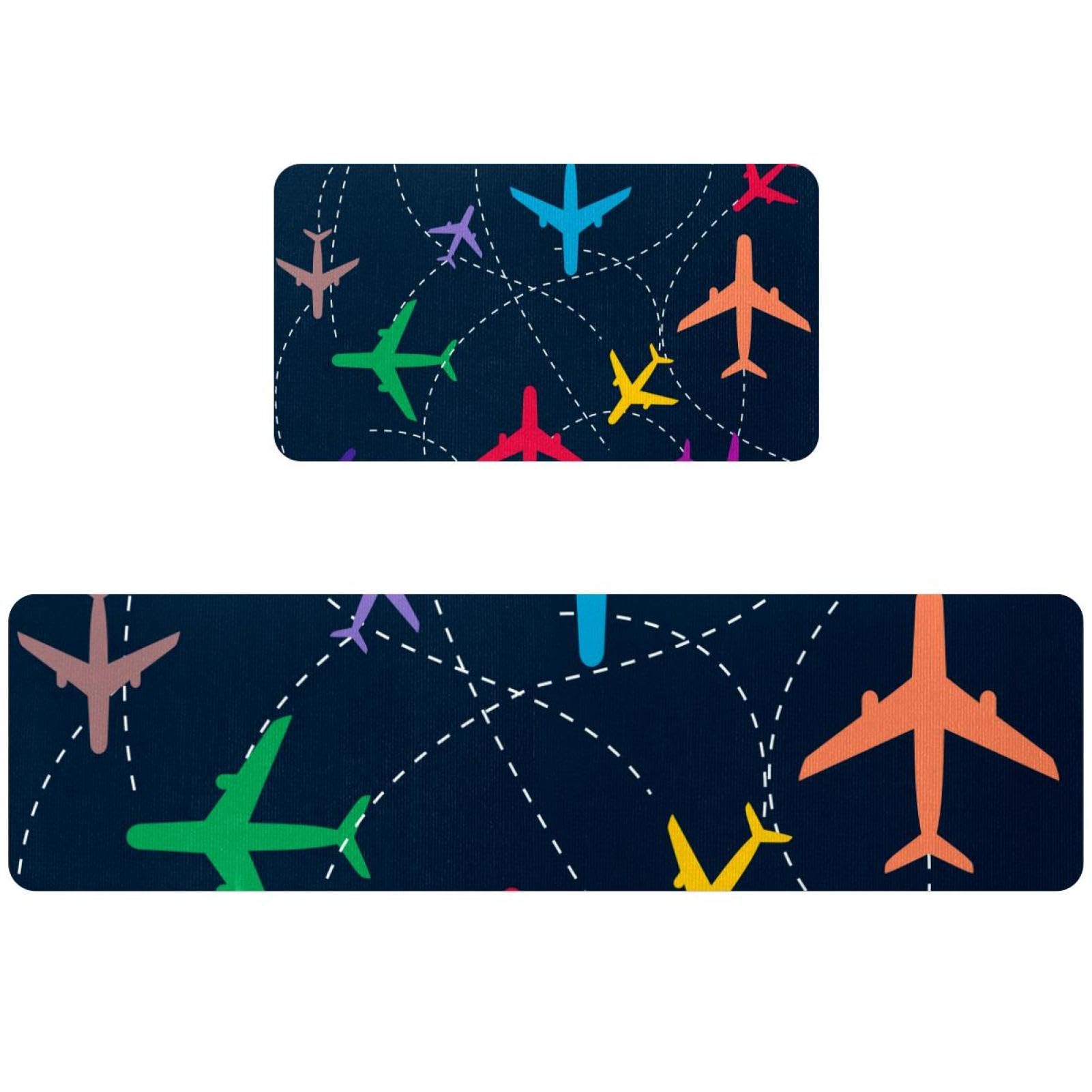 Tapete de cocina de 2 piezas con diseño de avión, alfombra antideslizante y lavable