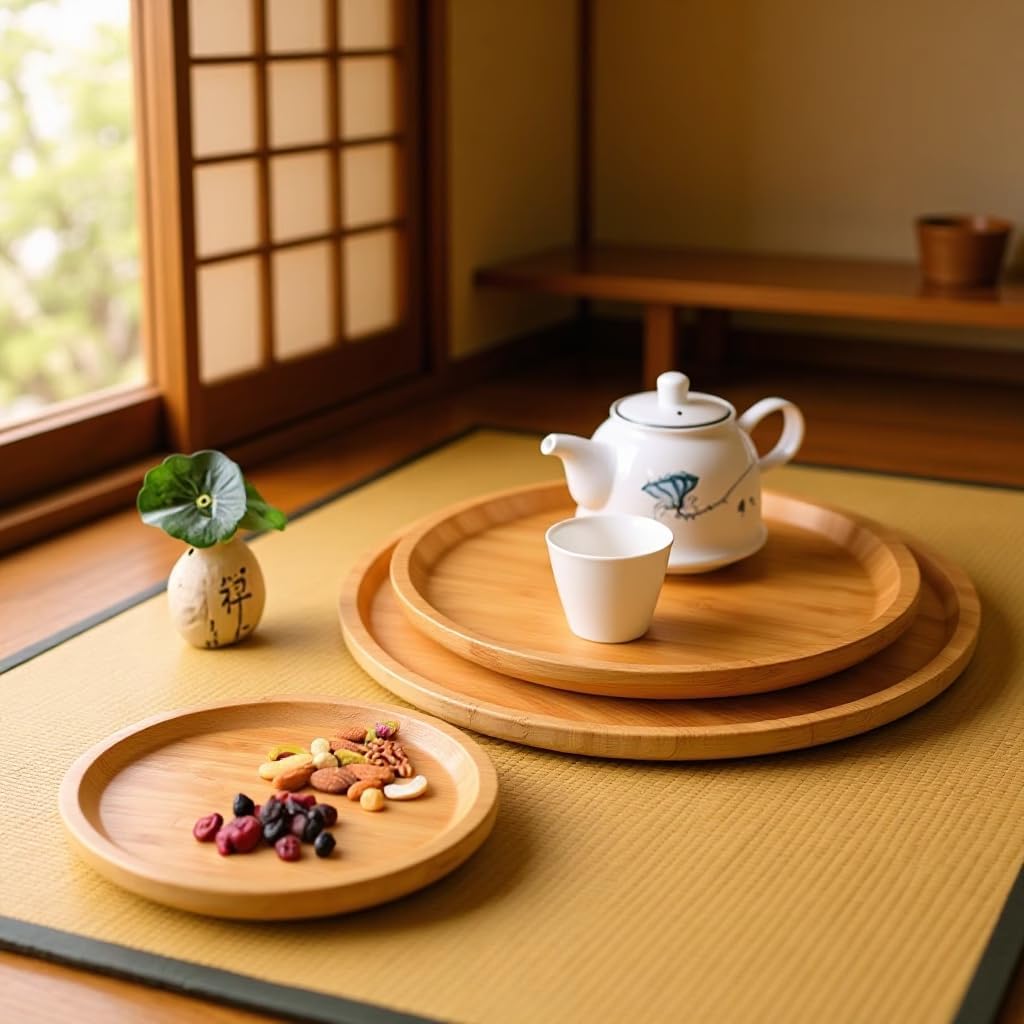 Juego de 3 bandejas de Servir de bambú, Bandeja Decorativa Redonda, Bandeja de bambú para Mesa de café, Bandeja para portavelas, decoración del hogar, bandejas de charcutería Estilo Granja