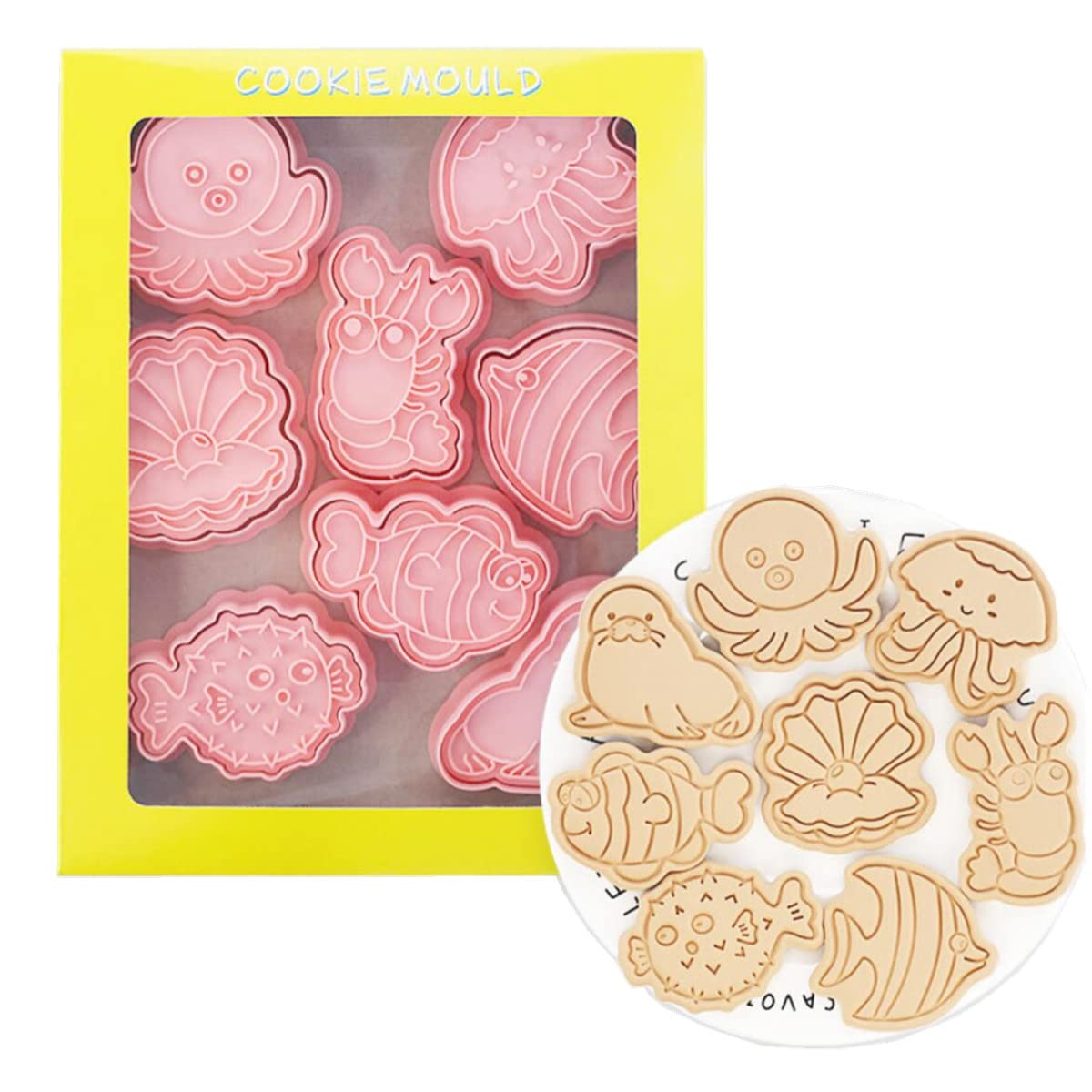 8 Pieces Cute Fish Octopus Cookie Cutter Cookie Moulds For Baking Cookie Mould Press Shell Cookie Mould Set Kitchen Tools Plastic Cookie Stamps (Marine Animals)