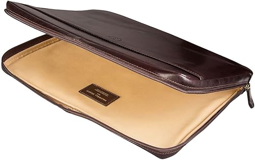 Miniatura 2 de Maxwell Scott - Funda de piel de calidad para portátil de 14 pulgadas, The Bovino, hecha a mano en Italia, Marrón chocolate oscuro
