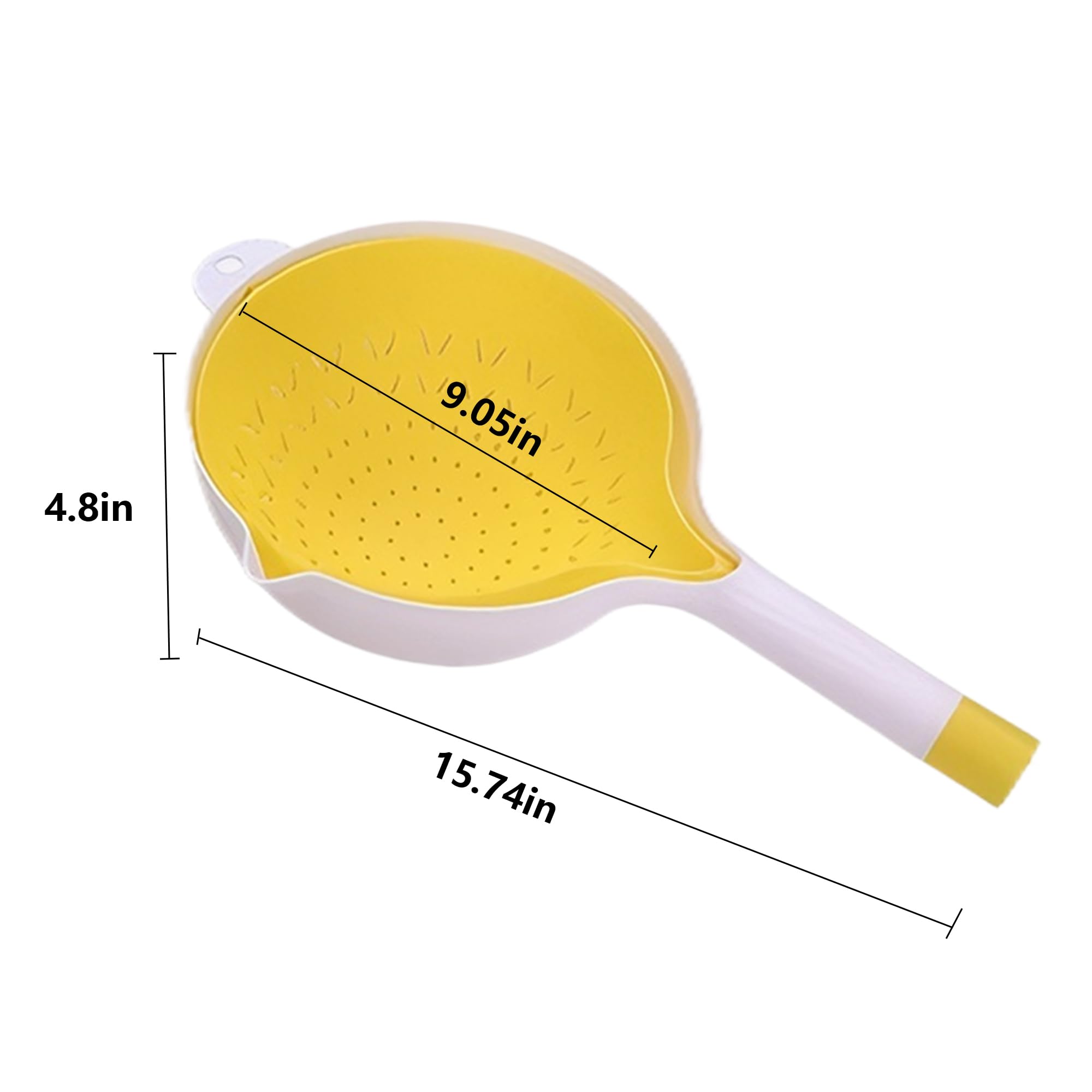 Rotatable Kitchen Colander Strainer Bowl: Double Strainer - Soak,Wash and Drain, Fruit Washing Bowl with Strainer, Drain Basket Pasta Strainers with Handle for Rice Food Vegetable Pasta (Yellow)