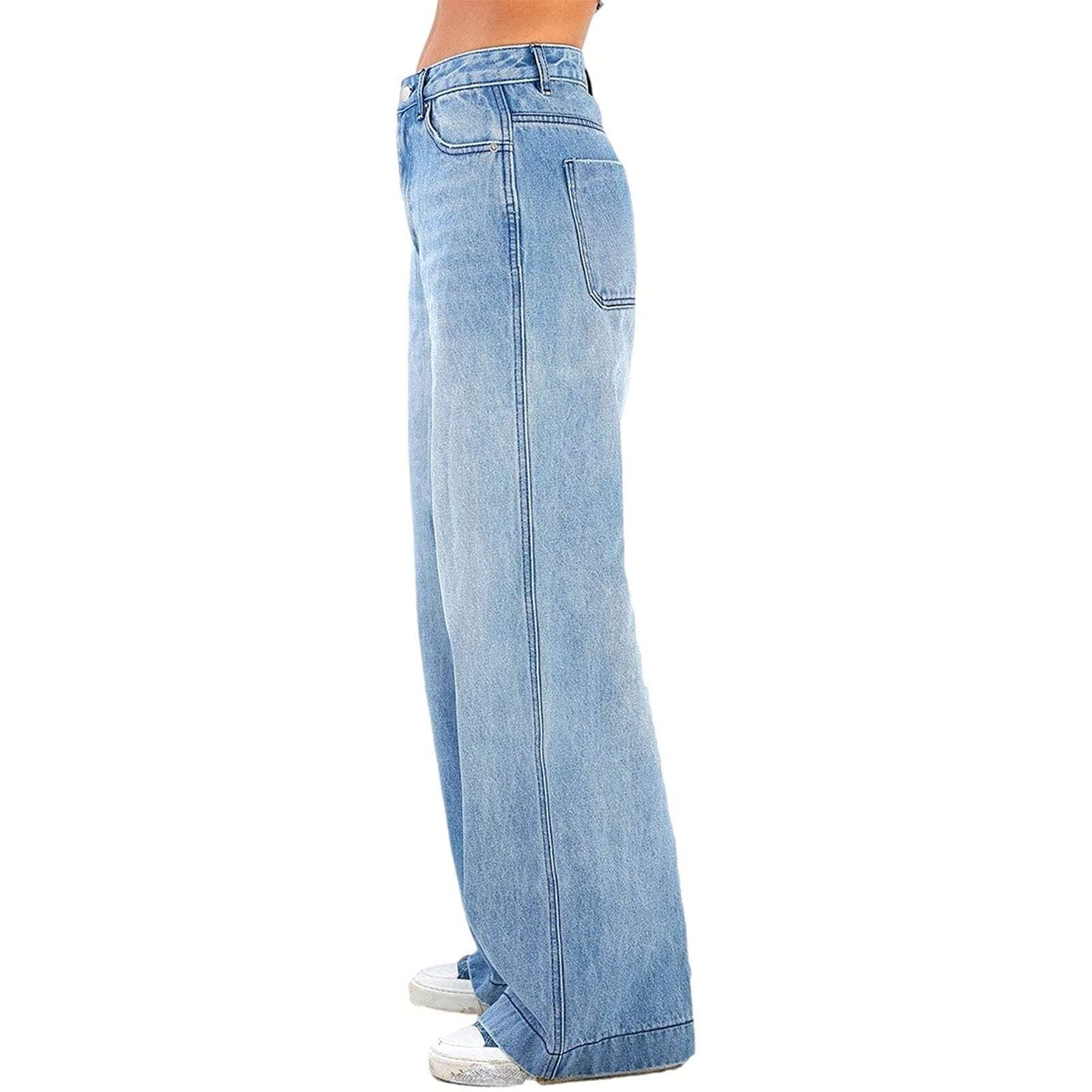 Donne Gamba Larga Jeans Gotico Baggy Denim Pantaloni a Vita Alta Punk Sciolti Pantaloni Diritti e Ragazza Streetwear