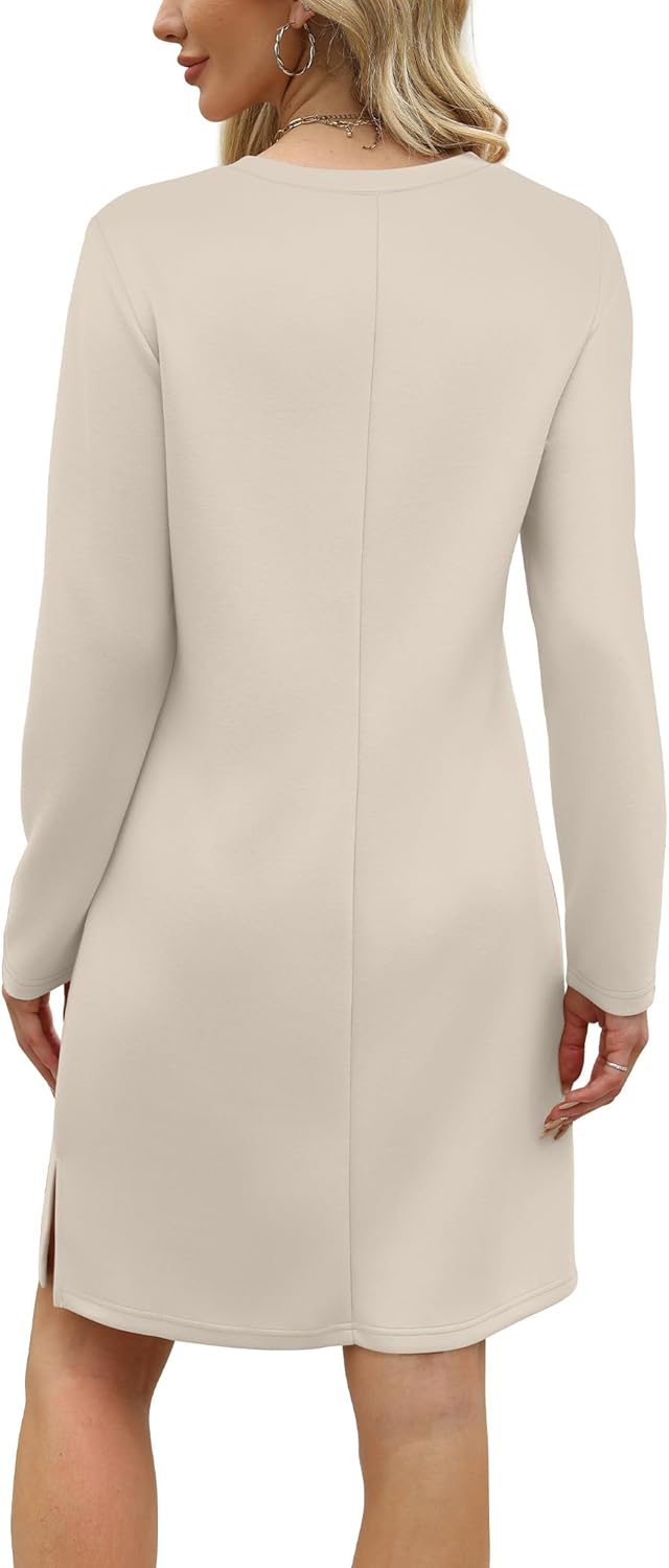 Sampeel Dresses for Women 2025 Casual Long Sleeve V Neck Tshirt Dress Side Split Fashion Fall Outfits - Image 5