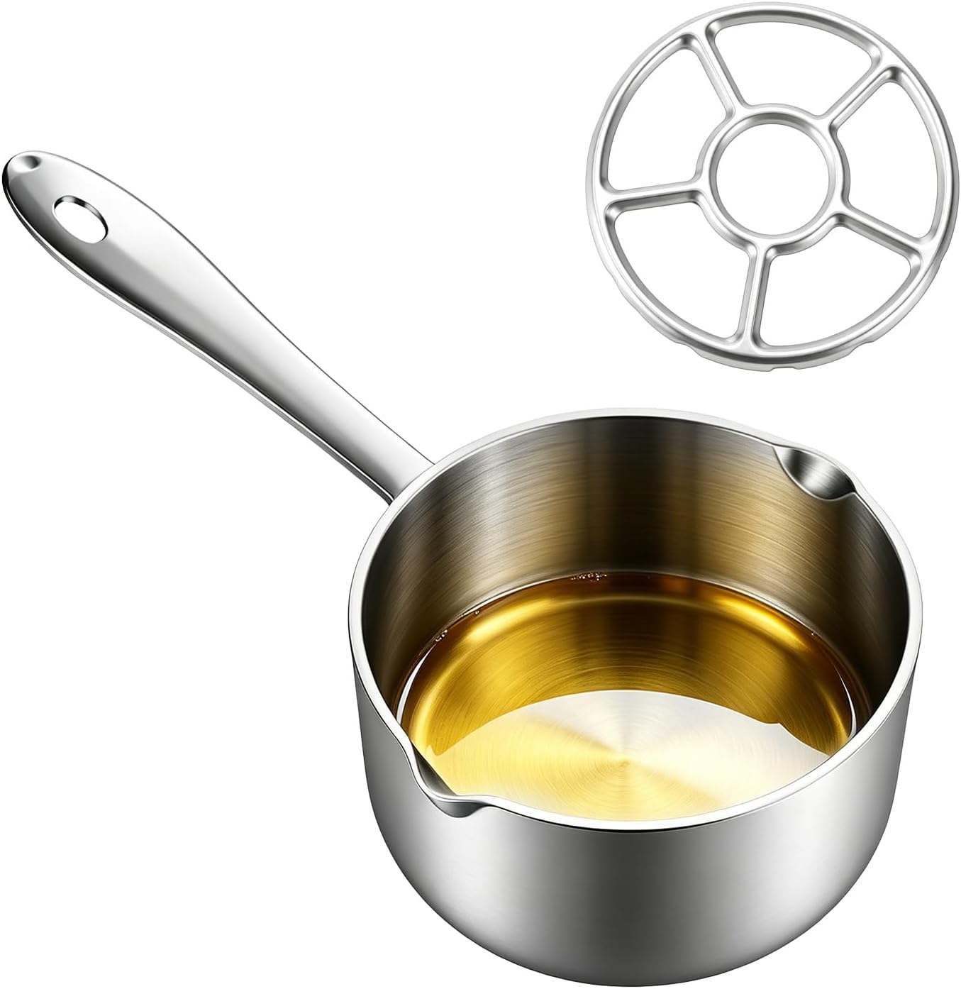 316 Stainless Steel Butter Warmer Pot, 0.5 Quart / 500 ml Food-Safe Mini Sauce Pan with Handle, Small Durable Multi-Layer Butter Melting Pot for Hot Oil, Milk, Eggs, Stove Rack Included