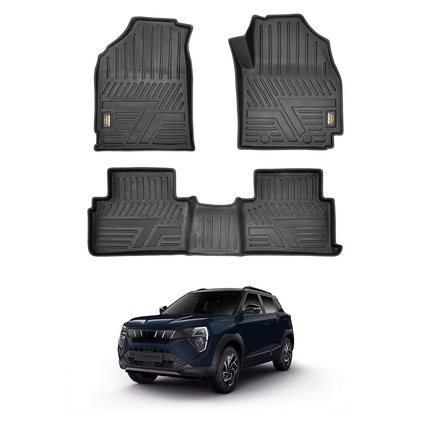 Amazon Basics 5D Custom Fit Car Floor Mats for Mahindra XUV 3XO Automatic | Odor Free Virgin Polymer | All Weather Waterproof Protection | Edge to Edge Coverage | 3 Piece Set discount deal