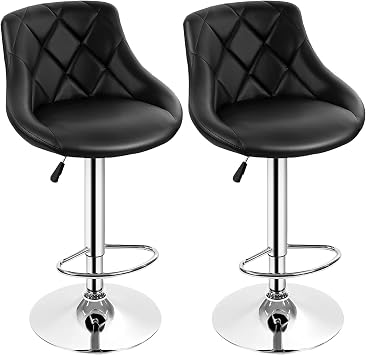 NChanmar Adjustable BarStools Set of 2 Modern Counter Stools for Kitchen Dinning Chairs Swivel Chair with Back PU Leather, Black