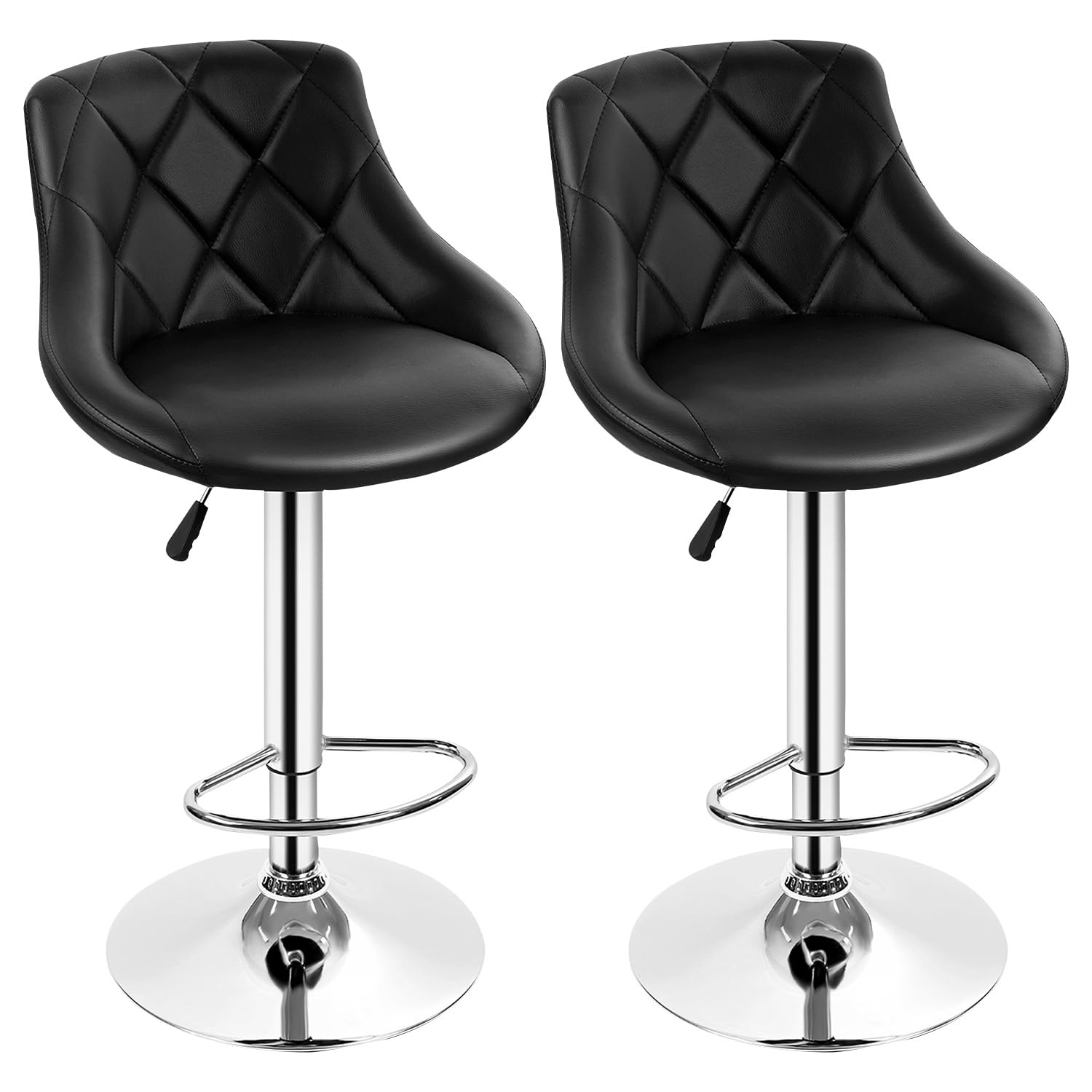 NChanmar Adjustable BarStools Set of 2 Modern Counter Stools for Kitchen Dinning Chairs Swivel Chair with Back PU Leather, Black