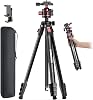 Trípode de viaje CAMBOFOTO de 68" para cámara, teléfono y videocámara, cabeza de bola, aluminio | Soporte portátil con soporte para teléfono y placa QR, compatible con grabación de video para iPhone, DSLR, mirrorless y film, carga de 8.8 lb 1
