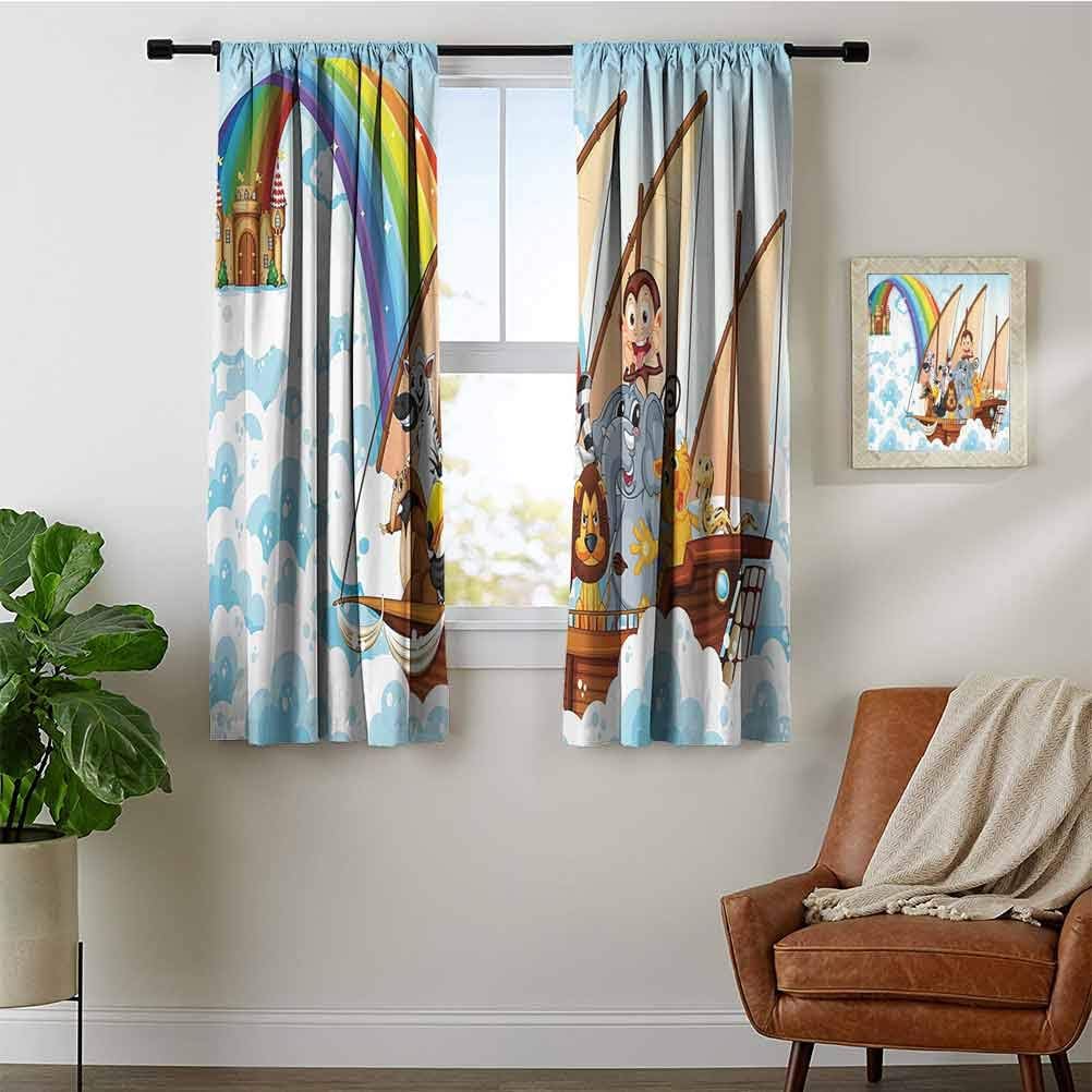 🔥 Crаzу Dеаlѕ Children Kids Curtain, Curtains 84 inch Length Many Animals on a Boat Ark in Fluffy Clouds with Rainbow Fantasy Cartoon Easy to Clean Multicolor W84 x L84 Inch