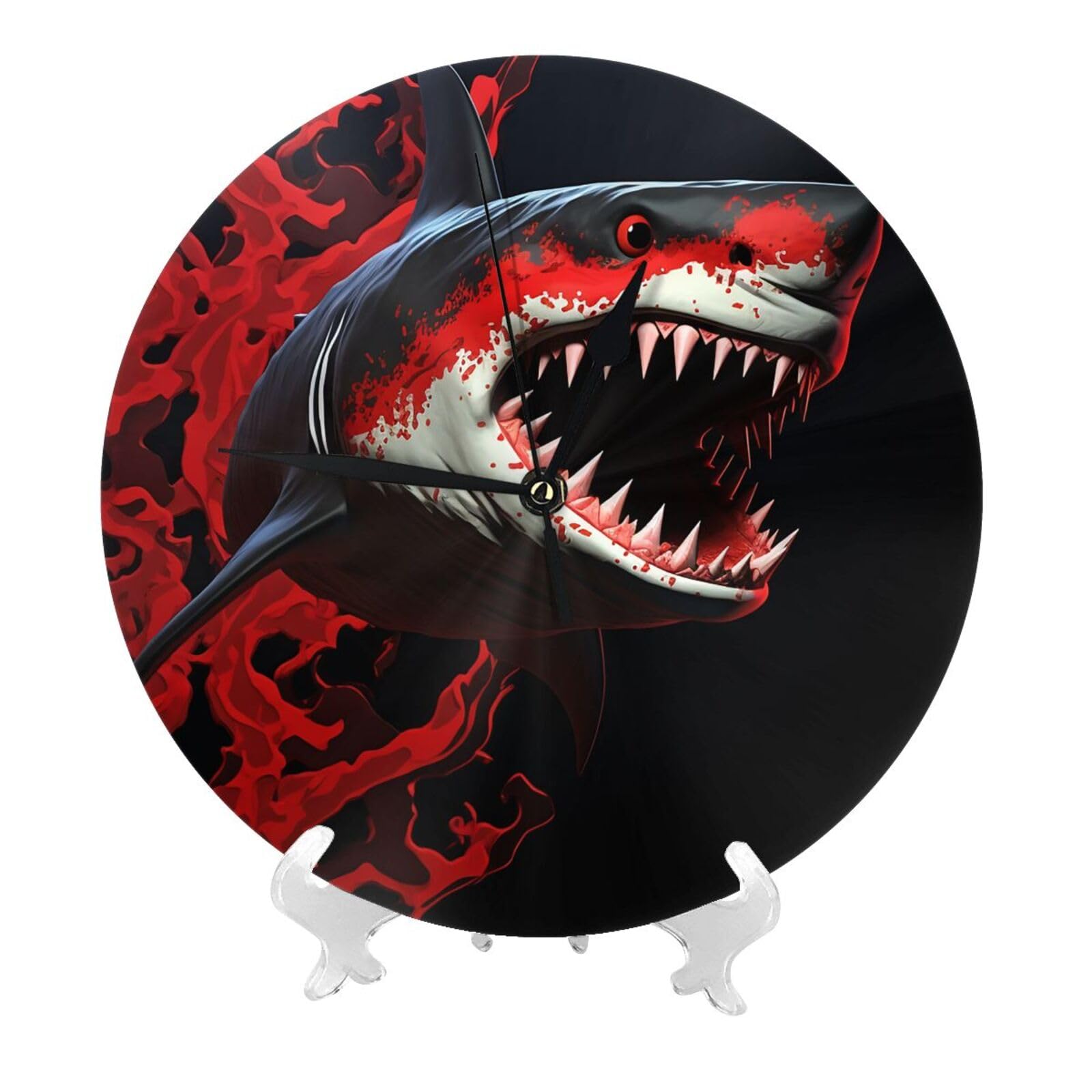 DWVTSLH red-Black Shark Wall Clock 10 Inch Silent Non-Ticking Modern Clocks Battery Operated - Decorative Wall Clocks for Bedroom Living Room Kitchen Office Wall Decor Gift Idea