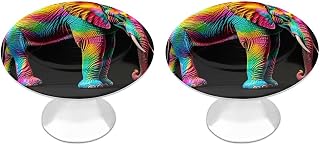 Colorful Elephants Round Cabinet Knobs for Home, Smooth Drawer Pulls | Stainless Steel Drawer Handle for Office, Fashion Dressers Pulls with Screw, 2 Pack Cupboards Knobs for Kitchen