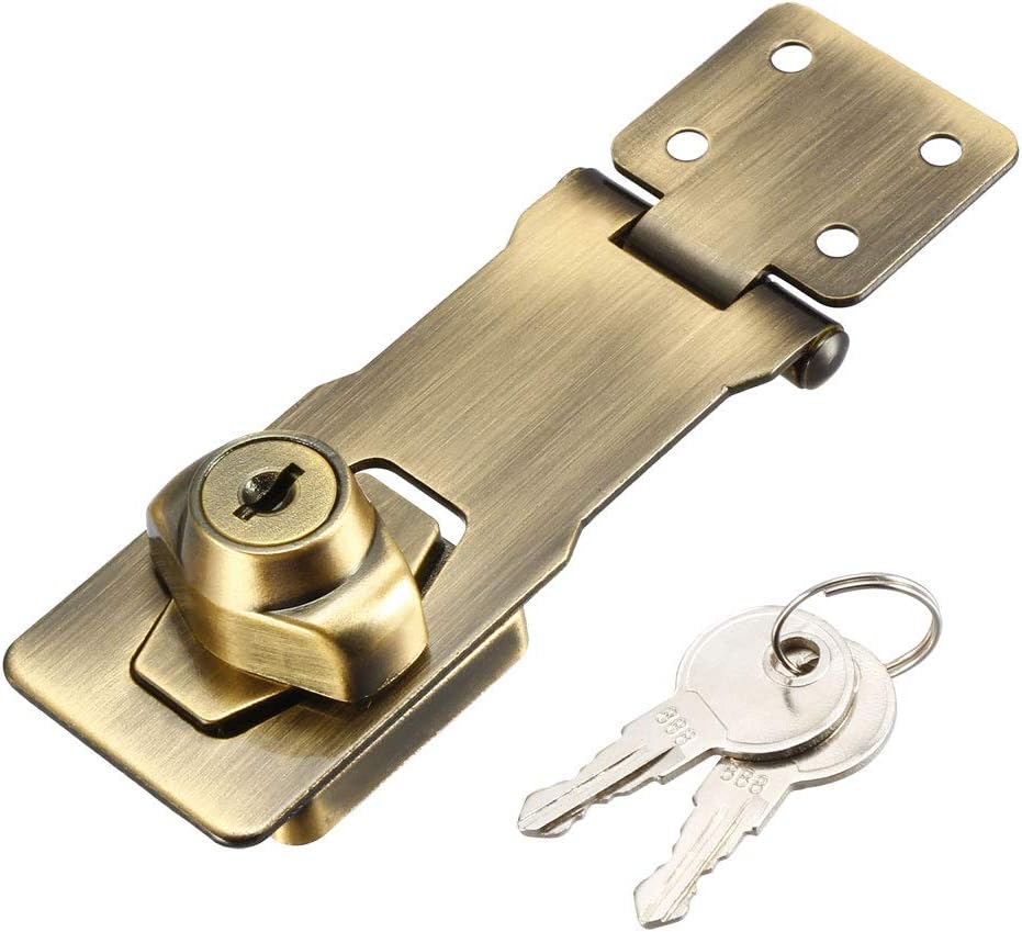 uxcell Keyed Hasp Lock 135mm Twist Knob Keyed Locking Hasp for Door Cabinet Keyed Alike Bronze Tone