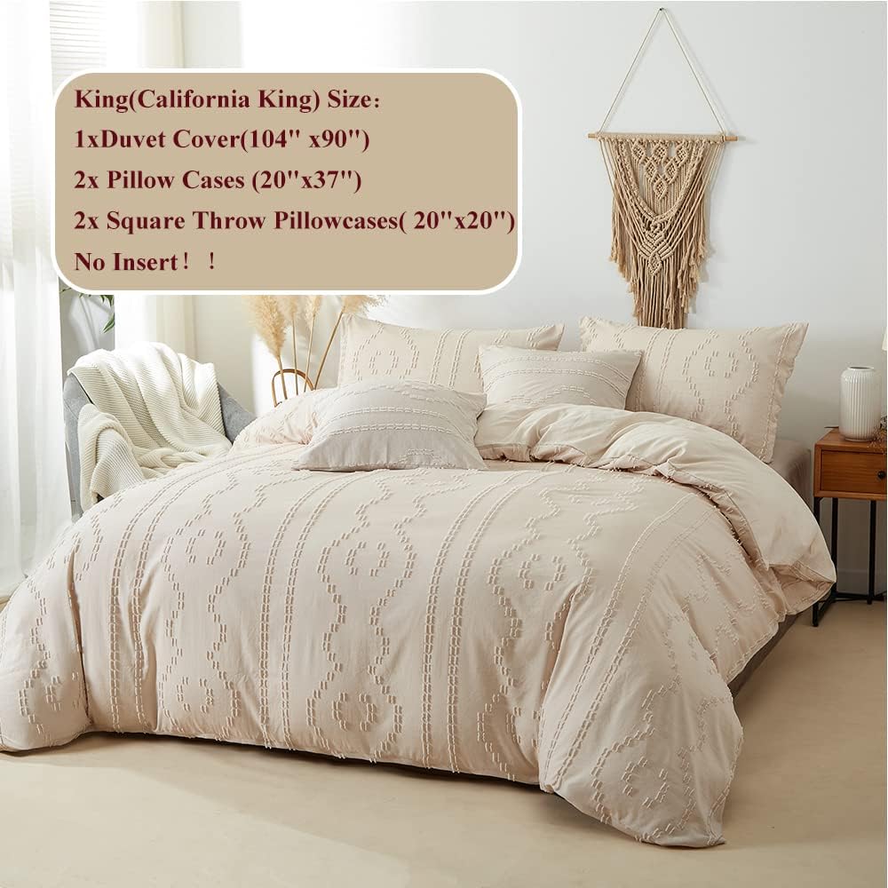 Boho Bedding Duvet Cover Sets 5 Piece Tufted Comforter Cover Set Shabby Chic Soft Breathable for All Seasons (King/California King, Beige) - Image 2