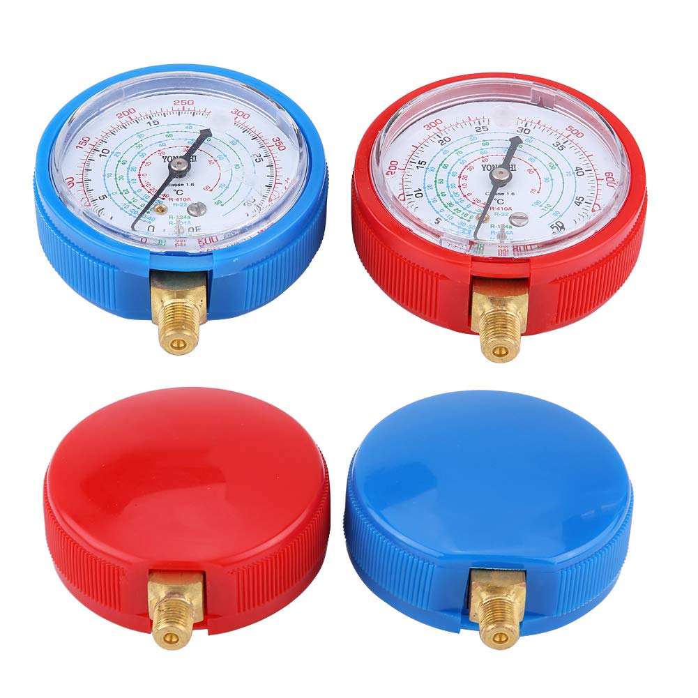 Qiilu Automotive A/C Air Conditioner Refrigerant Gauge, Pair of Air Conditioner R410A R134A R22 Refrigerant High & Low Pressure Gauge Kit