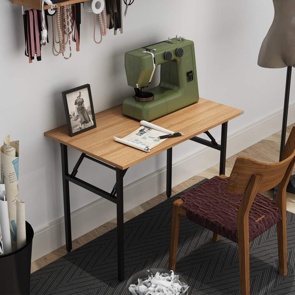 SDHYL Klapptisch, Computertisch, Schreibtisch, Bürotisch, Home-Office-Tisch, Faltbarer Schreibtisch für Home-Office, kleine Räume (Teak/Schwarz, 100_x_60cm)