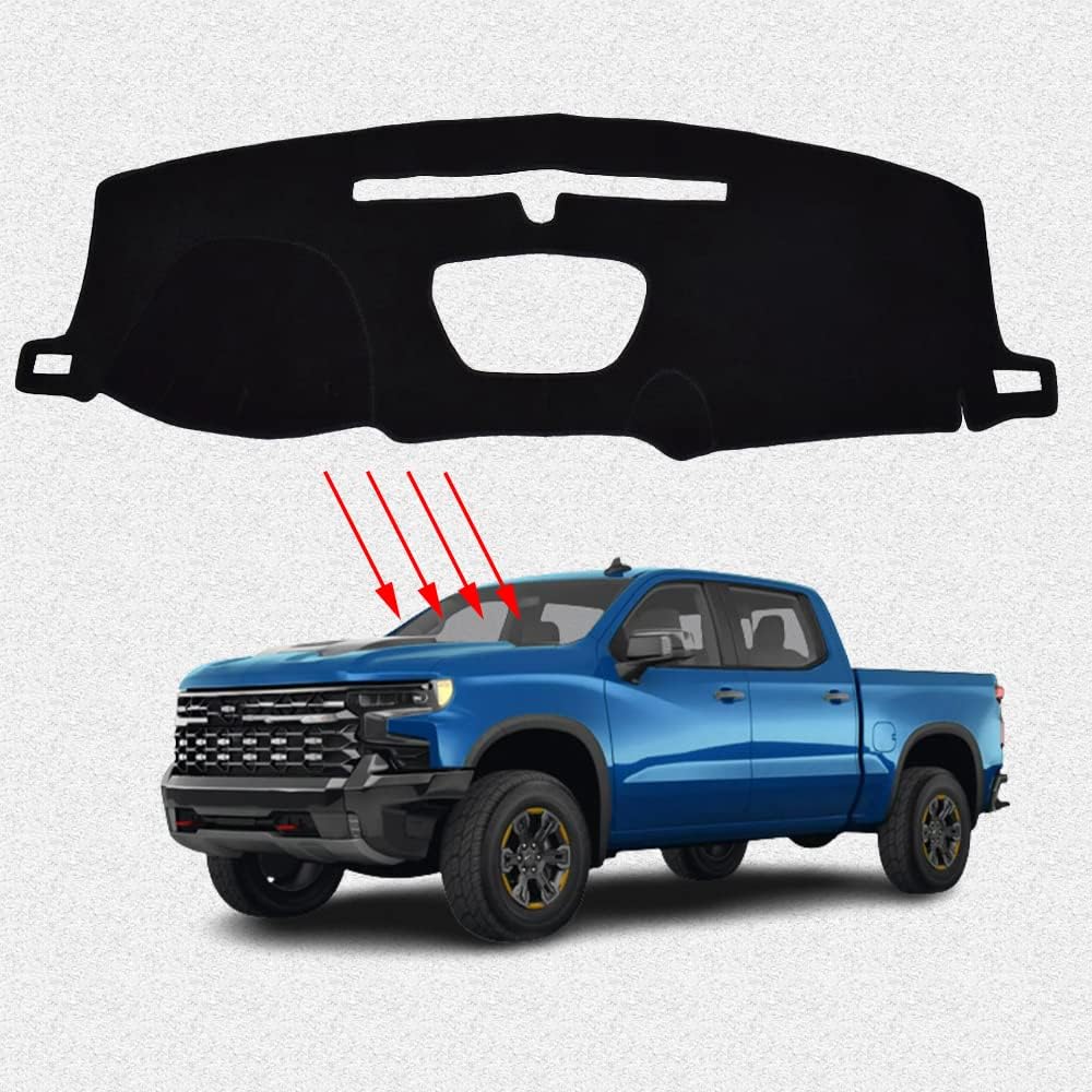 Great-luck Dashboard Cover Mat Custom Fit Dashboard Protector,Dash Cover Easy Installation, Reduces Glare,Eliminates Cracking for Silverado 1500(2019 2020 2021 2021)
