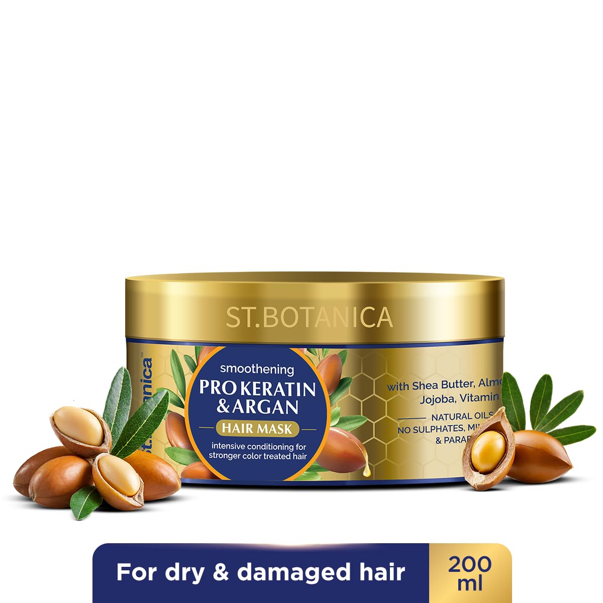 StBotanica Pro Keratin & Argan Oil Hair Mask, Intensive Conditioning For Dry, Damaged, Color Treated Hair, Natural, 200 ml