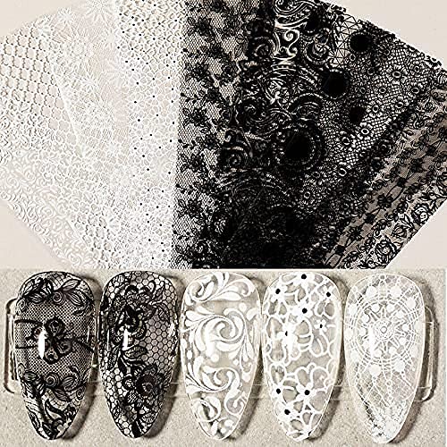 Nail Gang 10 Piece Black White Lace Lingirie Nail Foil Transfer Black Bandana Nail Foils - Bandana Paisley Nail Art Nail Supplies Angel Babynail Foils Nail Decals Nail Art Stickers Nail Transfer Nail Wraps (6) #TOP1