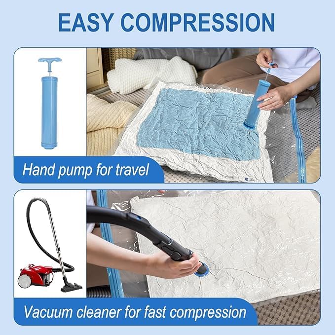 Image of Leafly Vacuum Storage Bags with Hand Pump, Plastic Packaging Bags, 80% Space Saver Vacuum Seal Bags for Clothing, Travel Lugggage, Blankets, Comforters (Vaccum Storage Bag-5 60 * 80 CM Large)