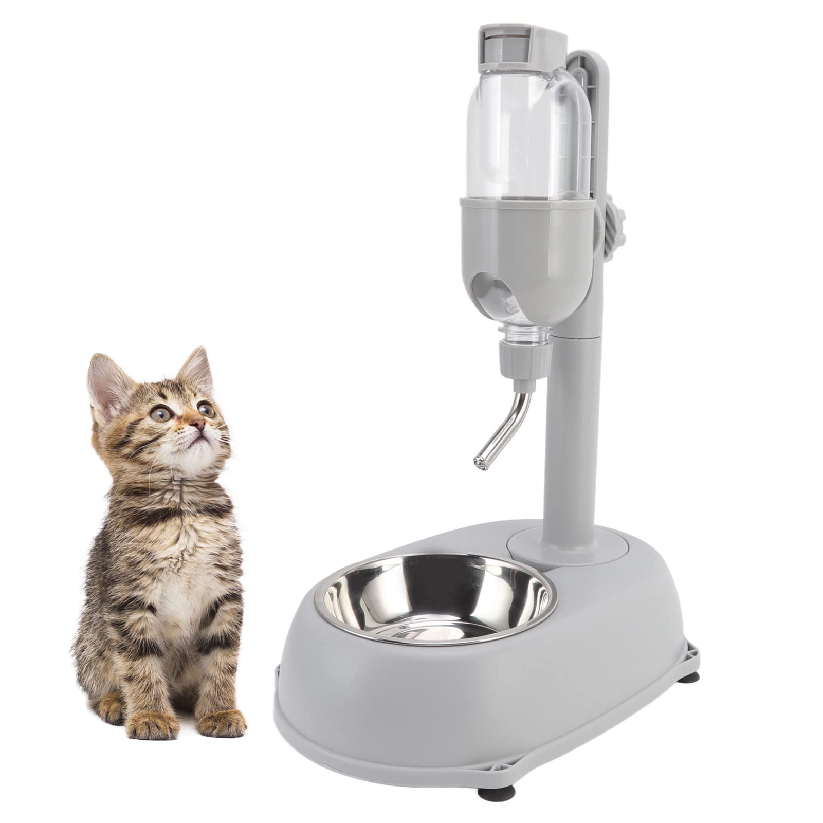 Goshyda Cuenco Dispensador de Agua para Mascotas, 500 Ml, 2 en 1, Multifuncional, Desmontable, Ajustable en Altura, Alimentador de Agua Automático con Soporte para Perros y Gatos