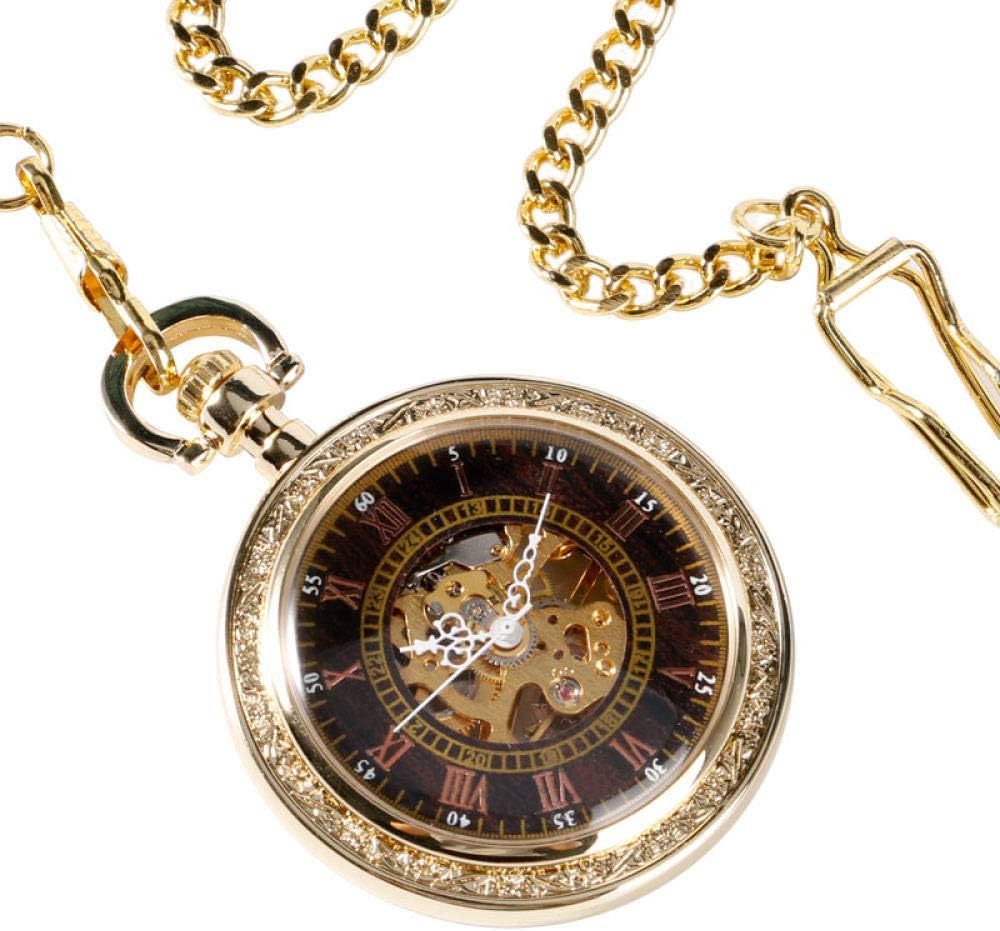 OIFMKC Pocket Watch Vintage Golden Skeleton Porket Watch Unisex Retro Mechanical Hand Wind Watch Open Face Design Roman Numbers Watches in Gift Bag
