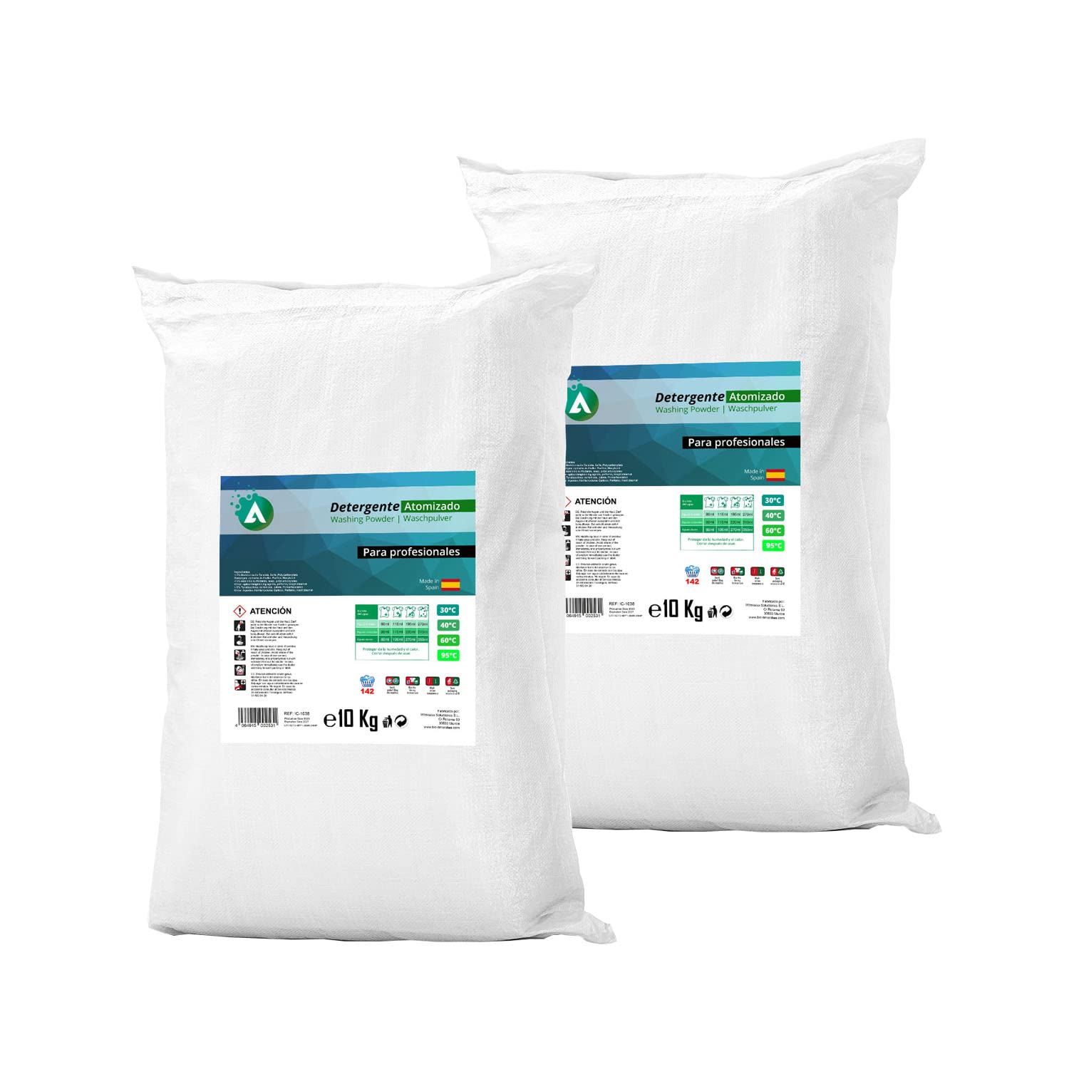 Detergente en polvo para lavadora 20 kg - ropa blanca, de color y todo tipo de tejidos - detergente de lavandería profesional o doméstico - fórmula atomizada - jabon en polvo ropa - VITACAB ATOMIZADO