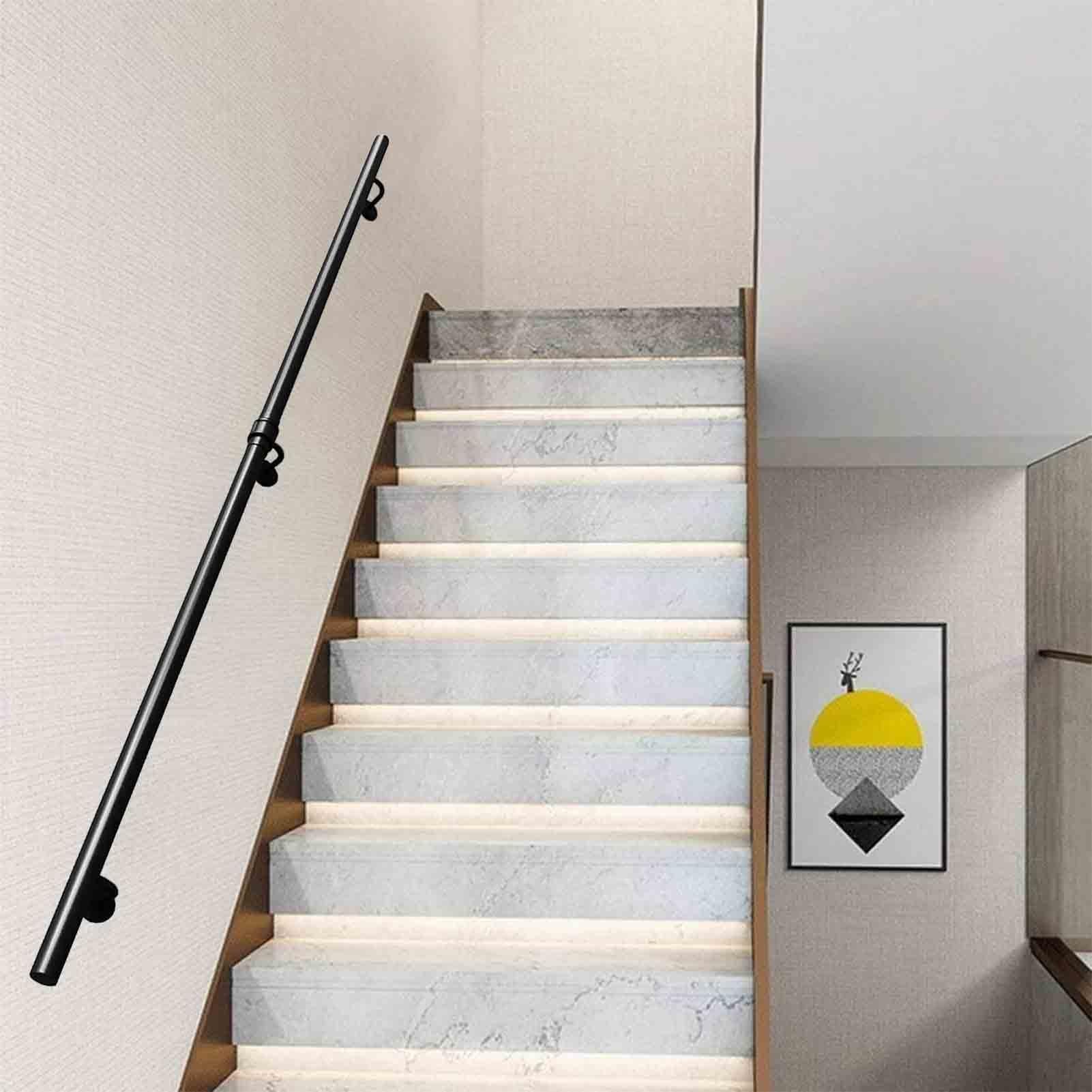 Rampe d'escalier en fer forgé noir de 330 cm pour barrière de sécurité murale