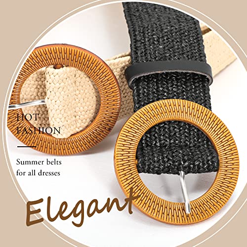 VONMELLI 4 Pack Straw Woven Elastic Stretch Waist Belt Fashion Boho Dress Braided Belts for Women3