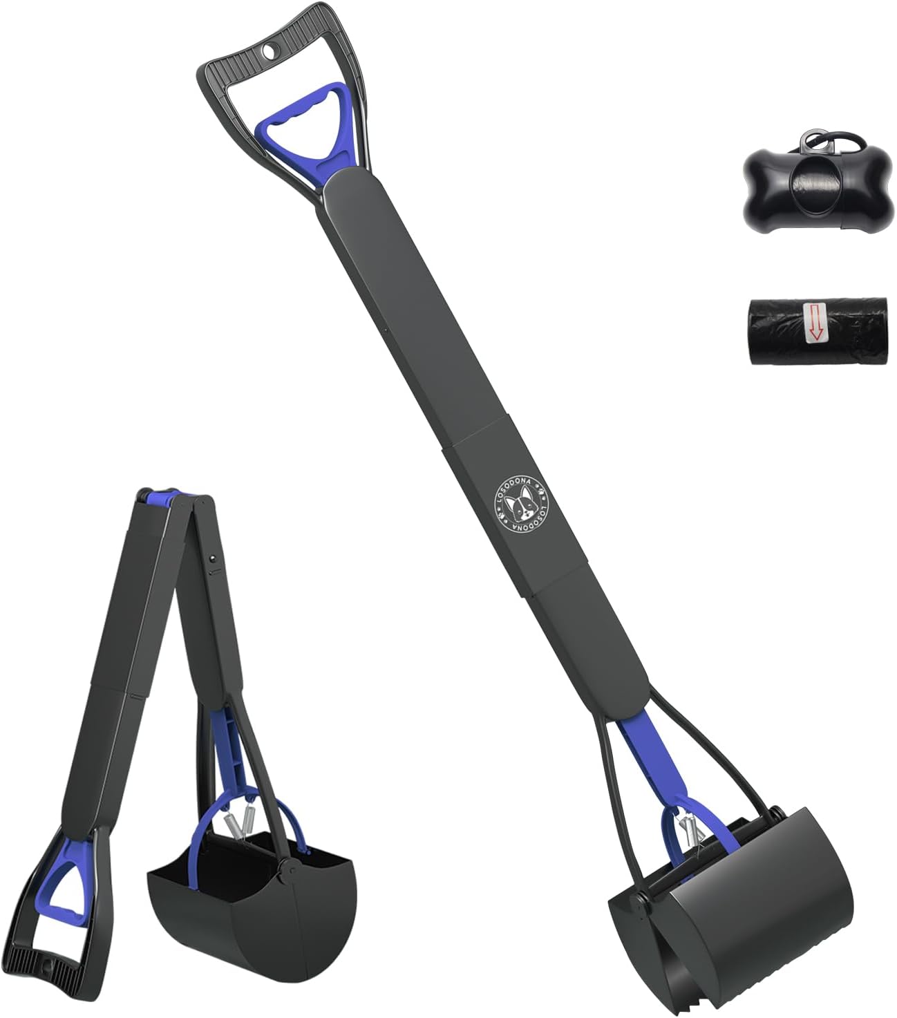 LOSODONA 32″ Pooper Scooper for Giant Small Canine Cats Pooper Scoopers with Lengthy Deal with Sturdy Foldable Decide Up Shovel Instruments for Grass Dust Gravel+Canine Poop Luggage(Blue)