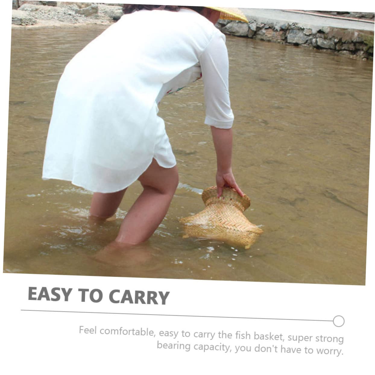 SUPVOX Portable Fishing Basket with Lid Sturdy Woven Container for Fish Shrimp Crab Versatile Fishing Companion for Camping Picnics and